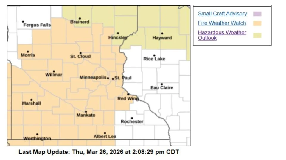 Fire Weather Watch Issued for Central, Southern Minnesota as Critical Conditions Expected Saturday