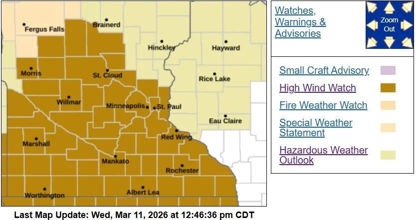 High Wind Warning Issued for Twin Cities Region as Powerful Storm System Brings Dangerous Winds and Weekend Snow Potential