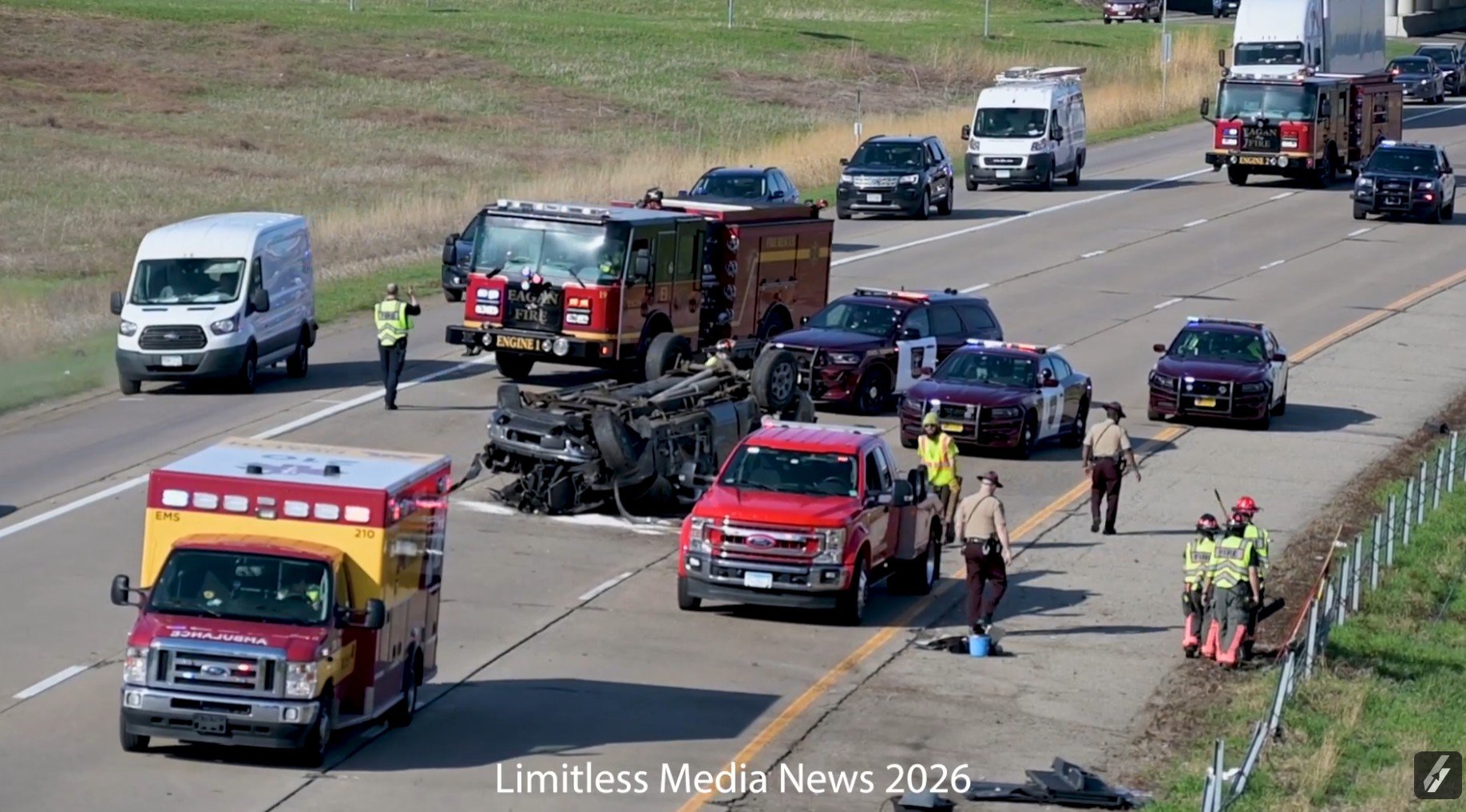 Single-Vehicle Rollover Crash Reported on I-35E in Eagan; Driver Suffers Non-Life-Threatening Injuries