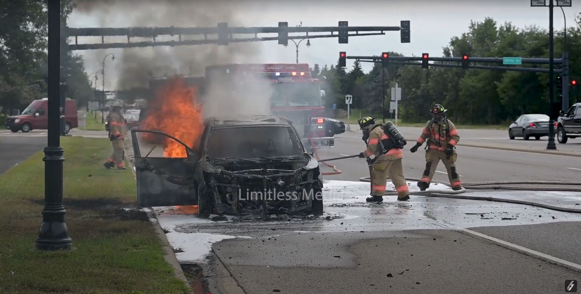 Vehicle Fire Temporarily Closes Northbound Cedar Avenue in Apple Valley