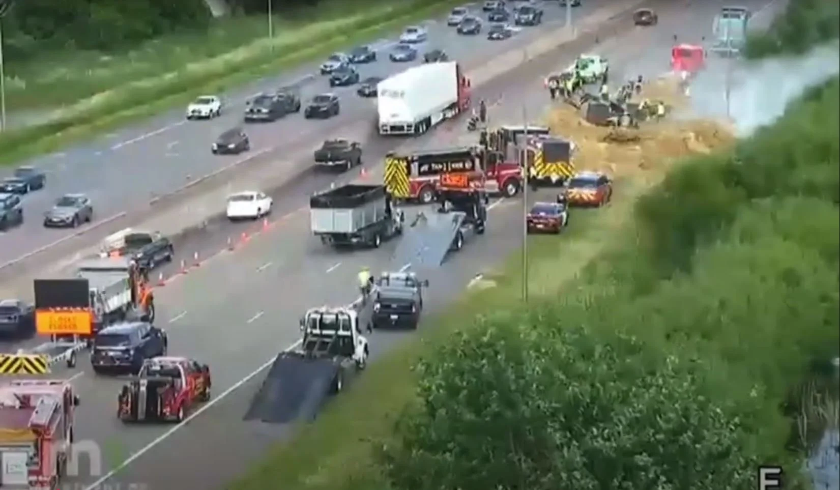 Hay Bale Fire on Semi-Truck Temporarily Shuts Down Eastbound I-694 in Brooklyn Park