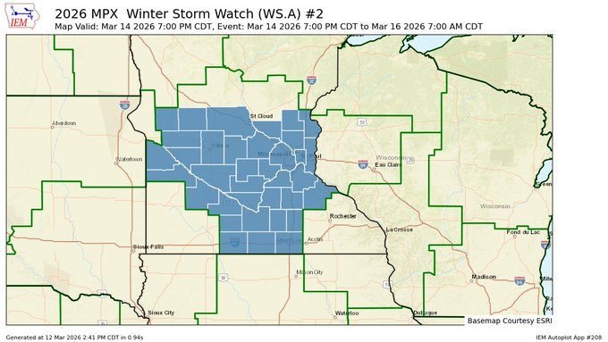 Winter Storm Watch Issued for Large Portion of Minnesota; Up to 20 Inches of Snow Possible This Weekend