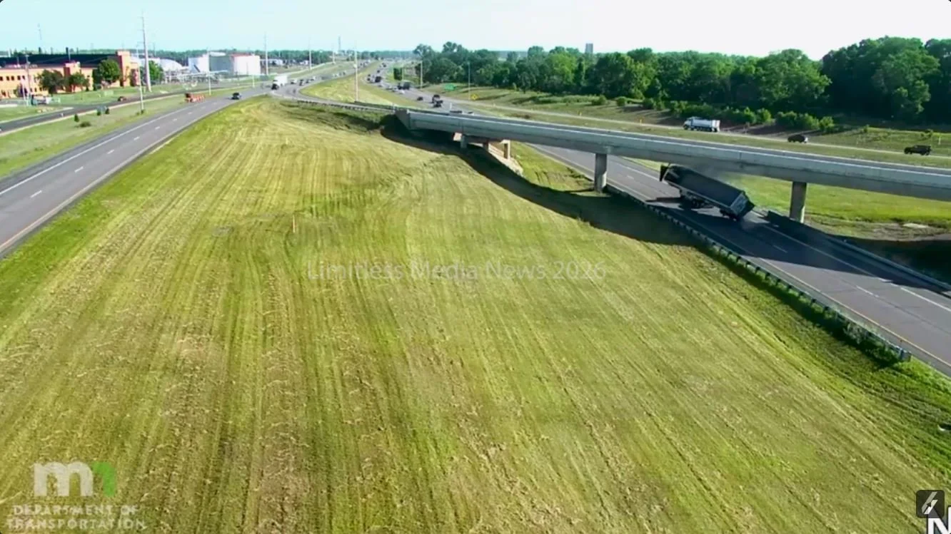 Dump Truck Rolls Over After Striking Bridge on Highway 52 in Rosemount