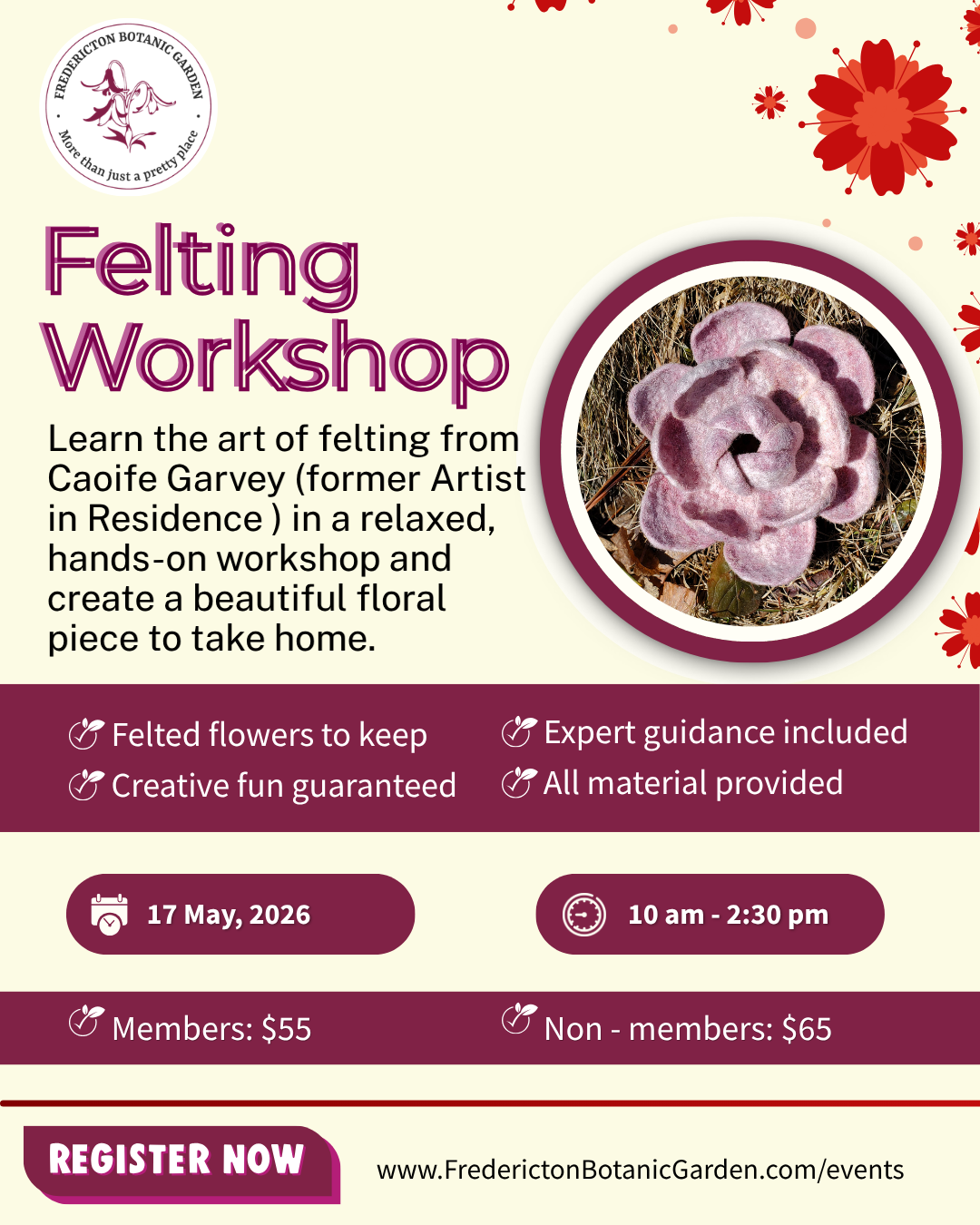 Workshop: Felted flower workshop at the Fredericton Botanic Garden