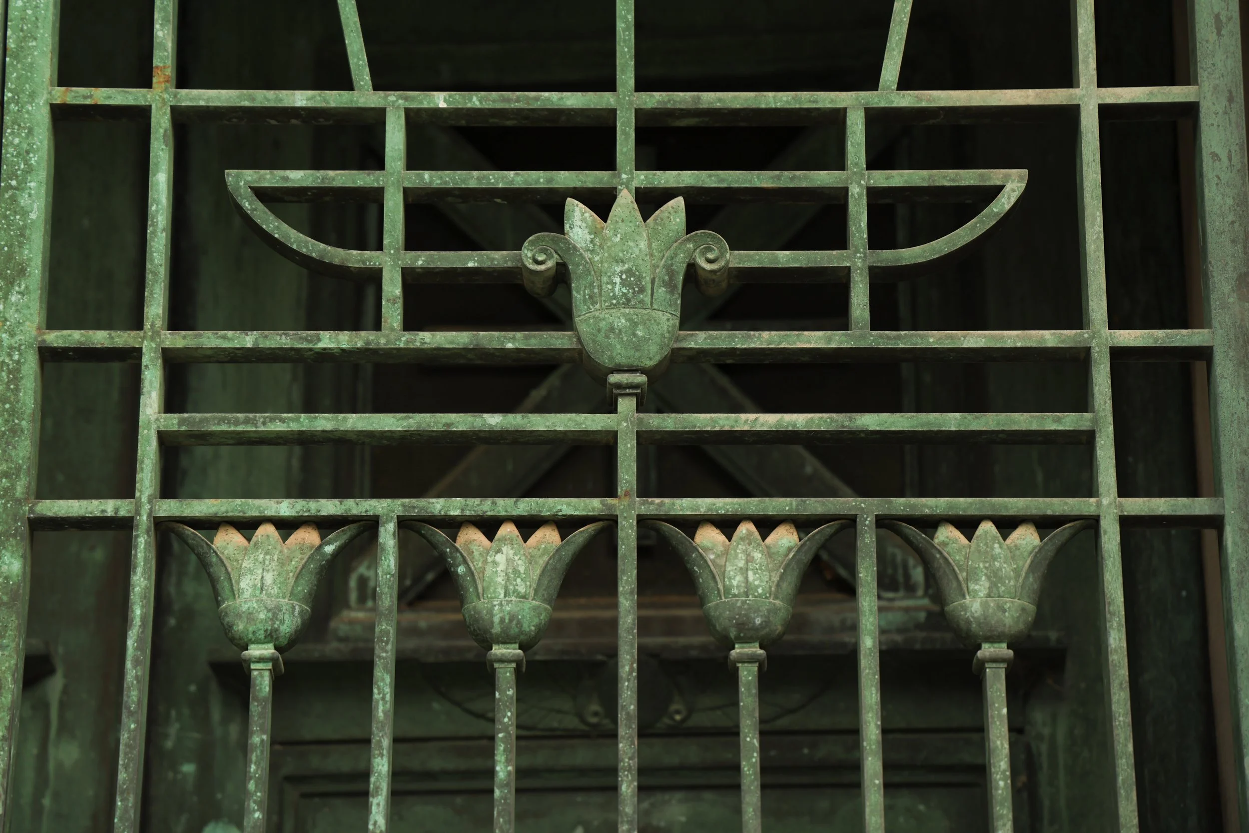 Egyptian-influenced details on the McCord mausoleum gates.