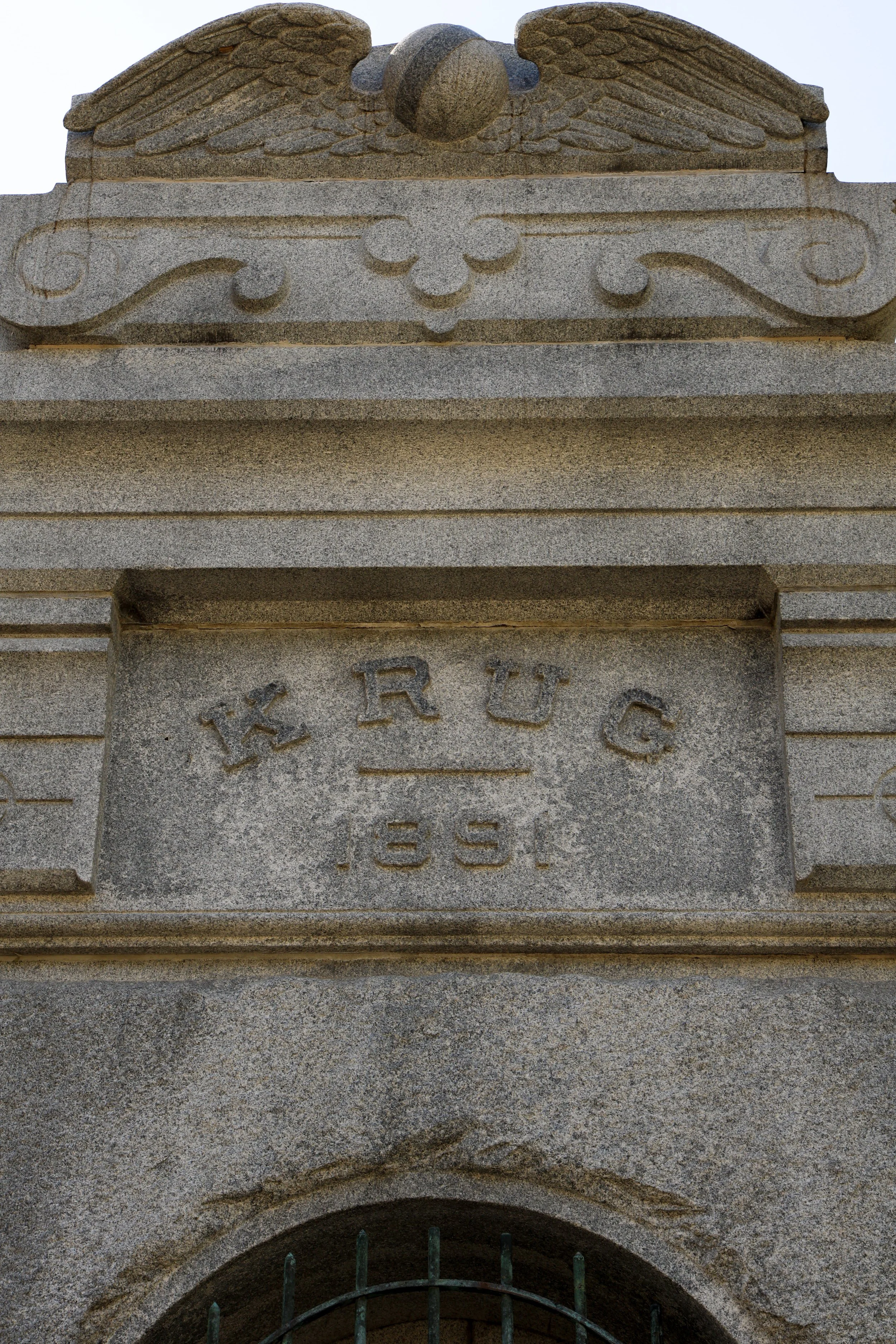Above the entrance to the Krug mausoleum; probably one of the most influential families in St. Joseph history whose legacy still remains to this day. Two German brothers, Henry Krug Sr. and William, both started a grocery business in St. Joseph aroun