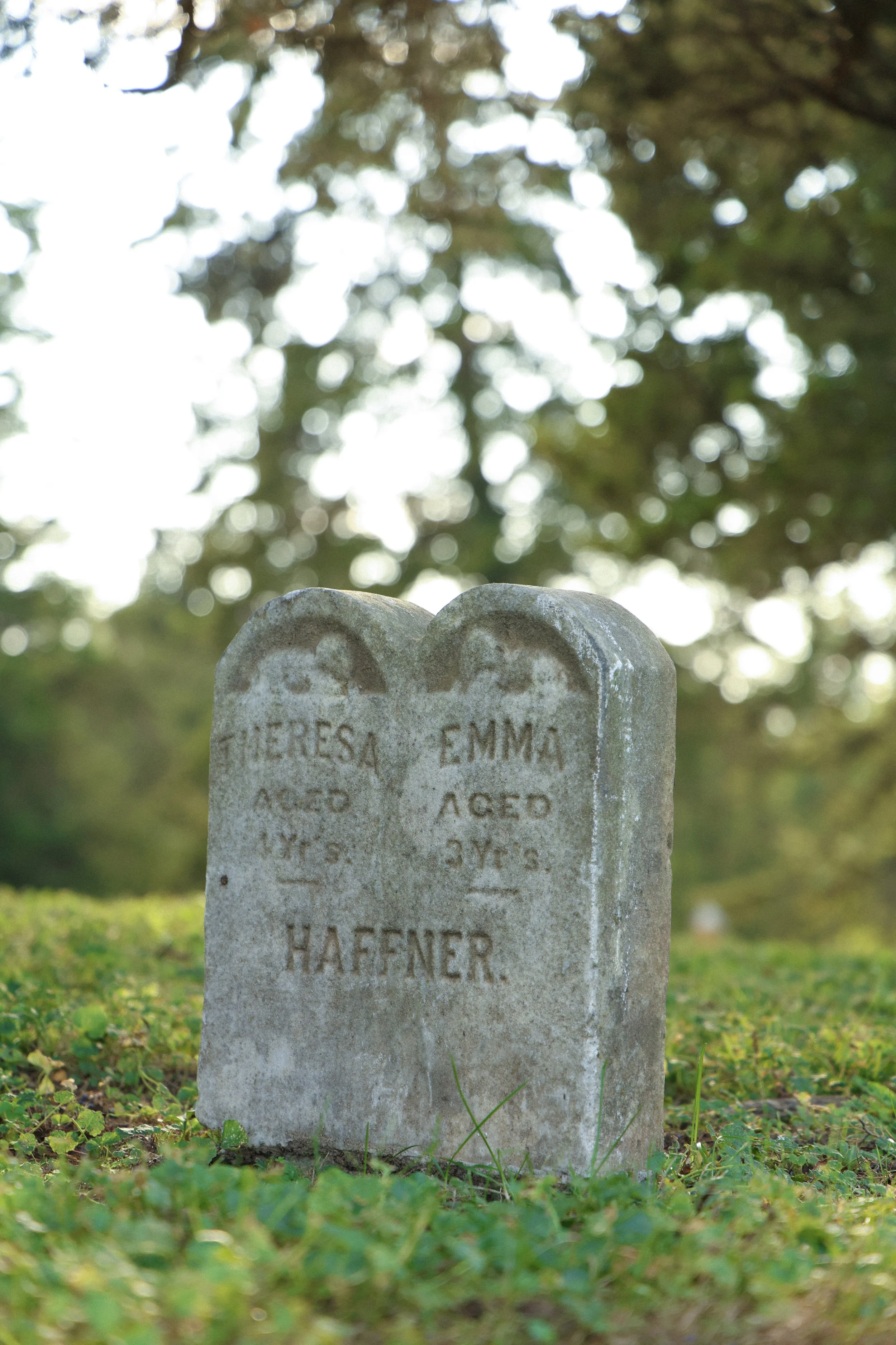 Headstone of two sisters; Theresa, who died at four, and Emma who died at three. The dates of their births and deaths are unknown.