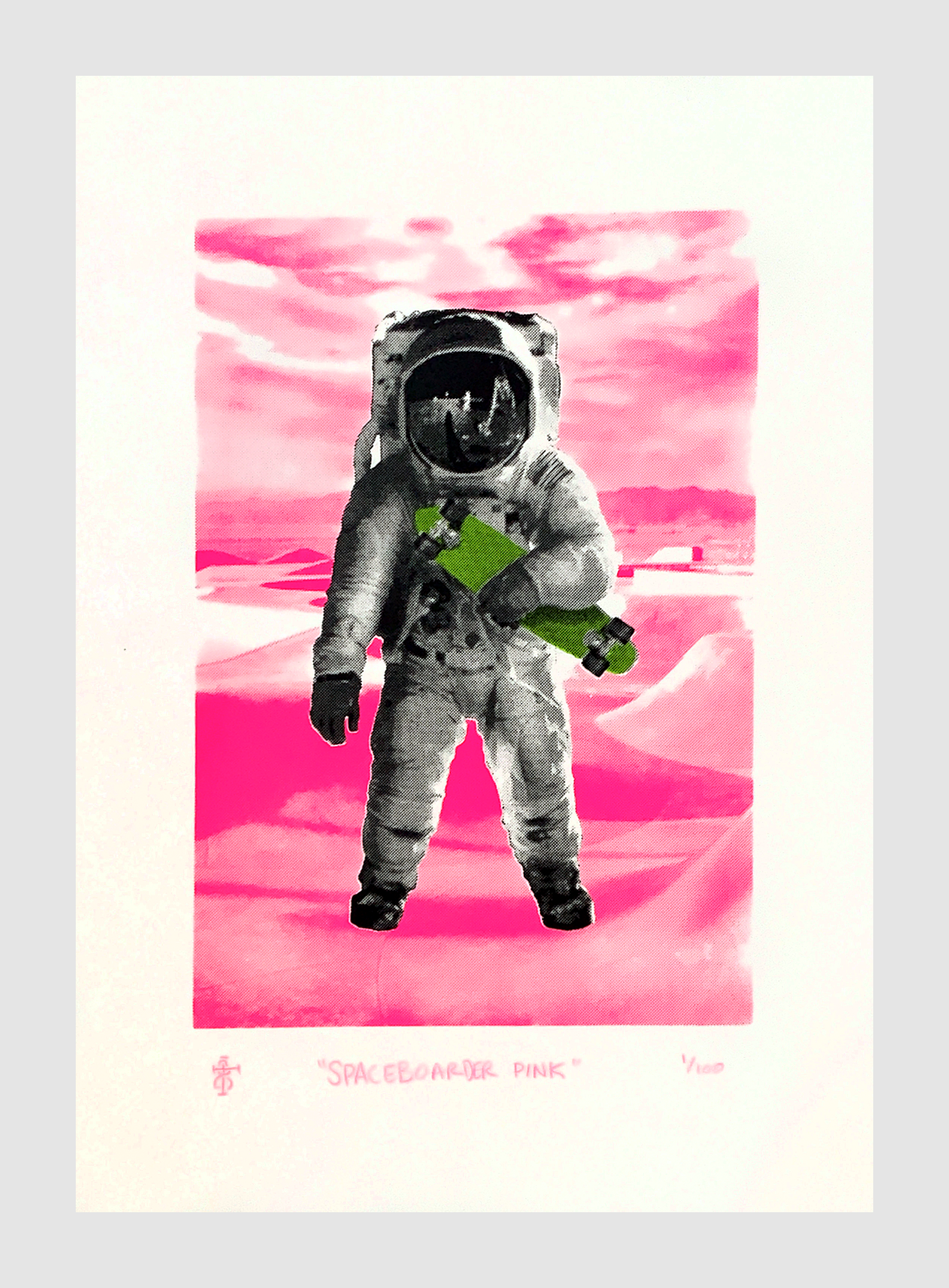   Spaceboarder (Pink), 2021   Silkscreen on rag paper, 14.5 x 10 in (image size), 21 x 15 in (paper size), edition of 100   PURCHASE  