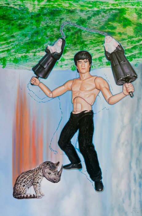   St. Lee and The Dragon , 2012  Oil on canvas, 72 x 46 inches 