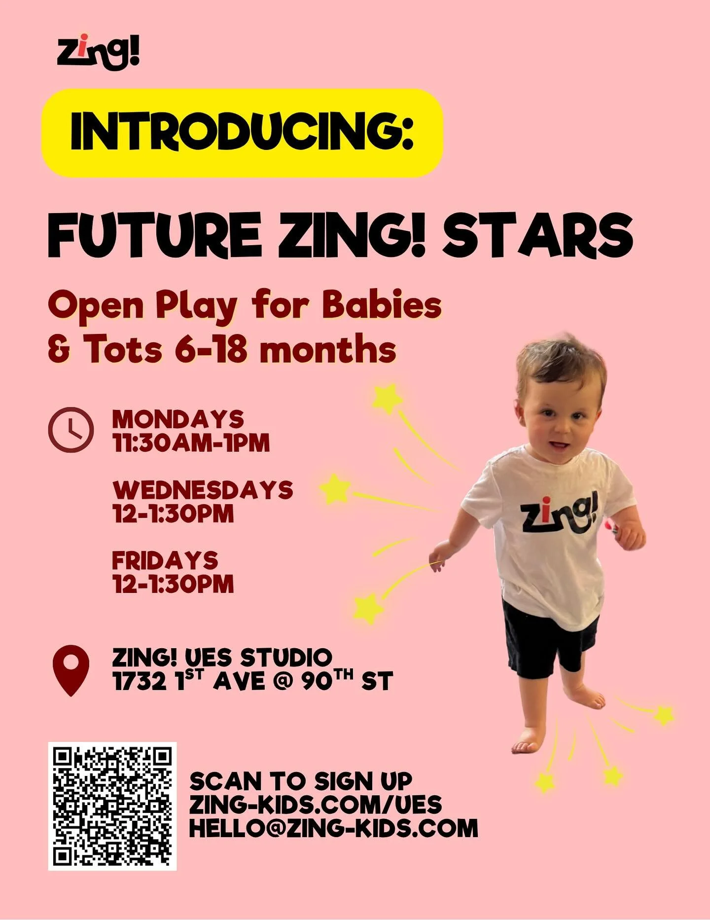 ⭐️OPEN PLAY, OH YEAH!⭐️

You asked, we listened. Check our updated OPEN PLAY sessions starting November 3:

💫Future Zing! Stars:

For babies &amp; young tots-18m months, come by on Mondays at 11:30am and Wednesdays &amp; Fridays at 12PM for open pla
