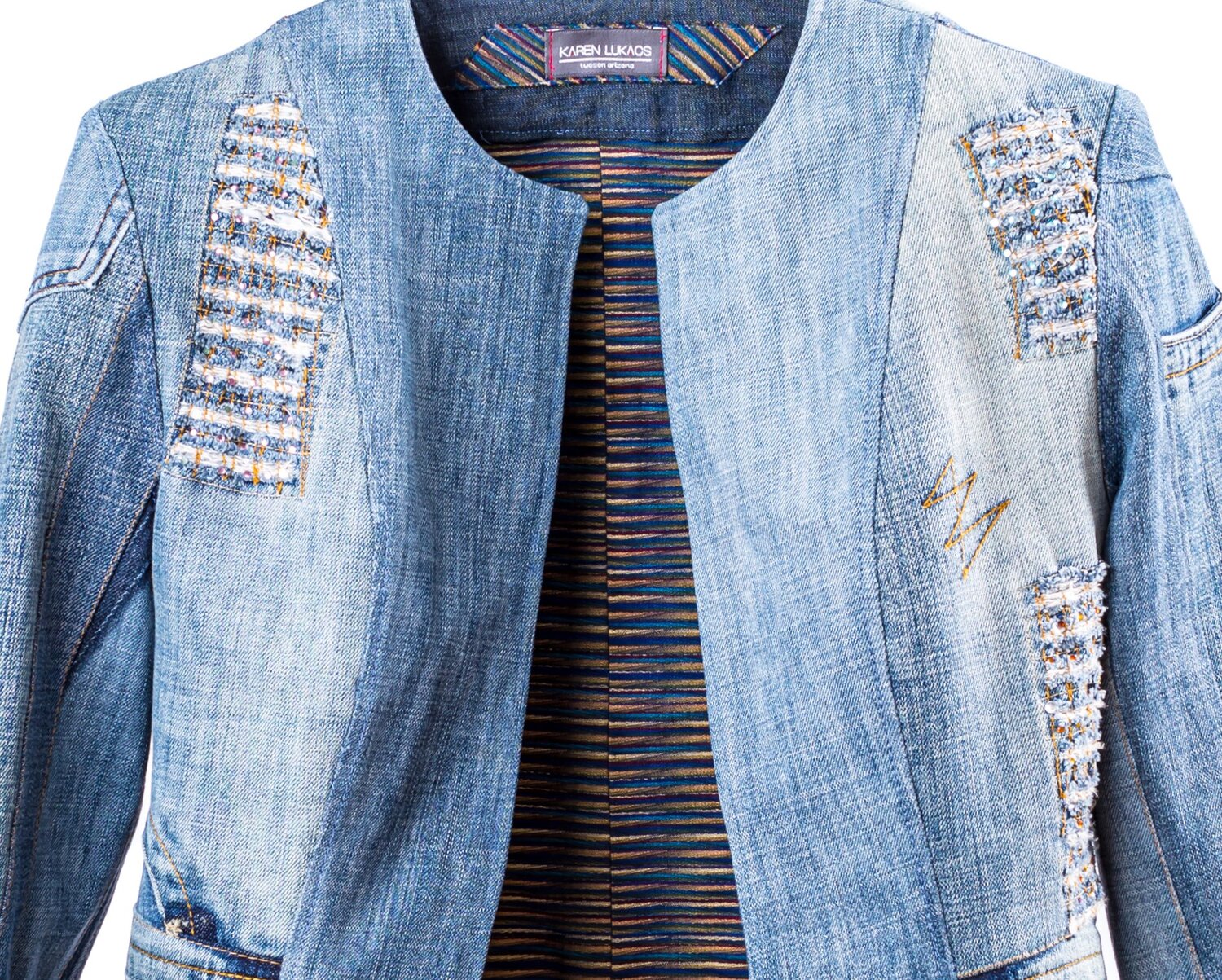 Upcycled denim chanel style jacket — Karen Lukacs Studio