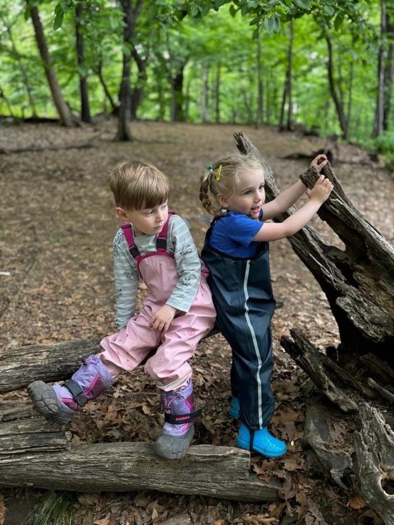 This past week in the park, the Pigeons (3s class) hiked deep into the woods to play at the Magic Treehouse. This area is filled with fallen trees and branches that are perfect for climbing.

Because the branches are low to the ground, it offers an e