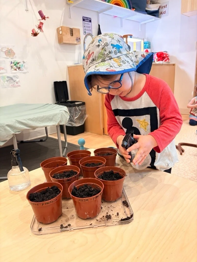 The Clovers (2s class) started their seed starting and plant care curriculum last week and they&rsquo;re already seeing some progress!

They used spray bottles to water the seeds, ensuring the soil in each pot remained moist. During this process, the