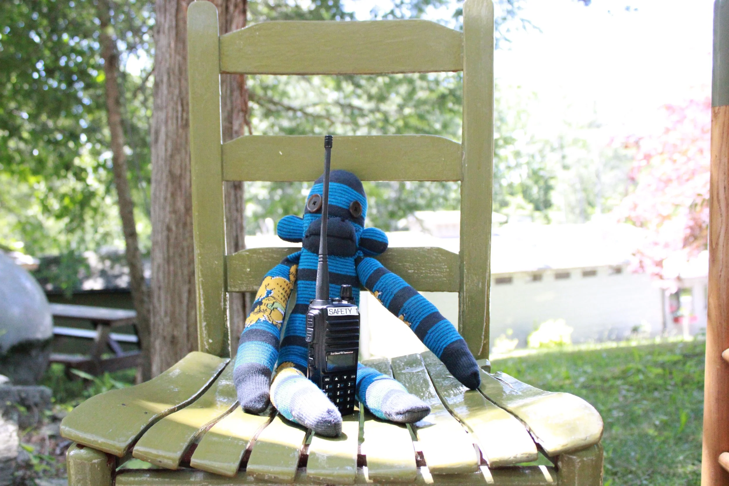 sock monkey on the walkie!
