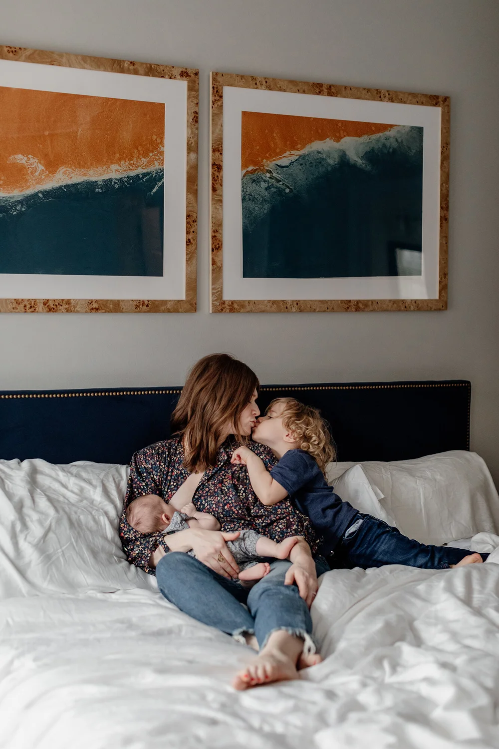 A mother sharing a joyful moment with her family at home