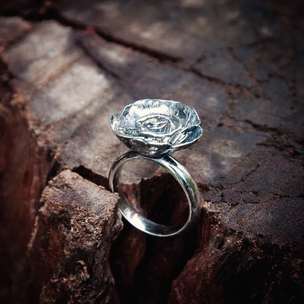 Heart of a Rose. The first of two rose ring designs I&rsquo;ve made for Mother&rsquo;s Day this Sunday @oldbusdepotmarkets. In memory of my mum, 1943-2019 #silverjewellery #australianartist #naturespeaks #canberraartist #artjewellery