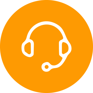 Icon of a headset with a microphone on an orange background.