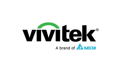 Vivitek logo with a green arc above the black text 'vivitek' and a small Delta logo below.