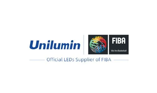 Unilumin logo with FIBA logo and the text "Official LEDs Supplier of FIBA"