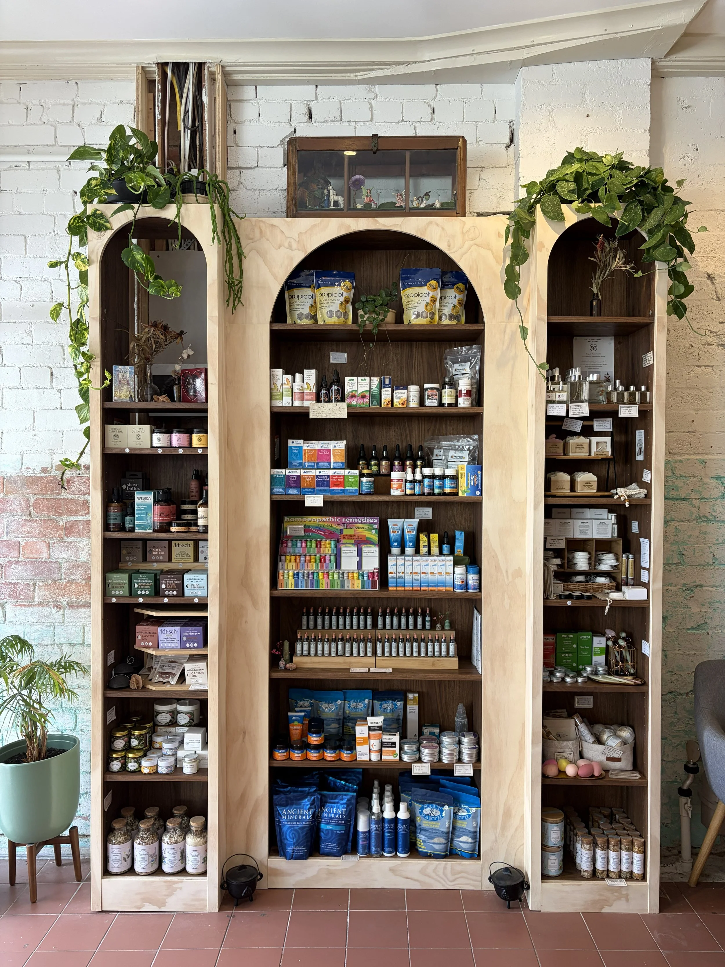 A range of organic tea, flower essence, tissue salt products that customers purchase.