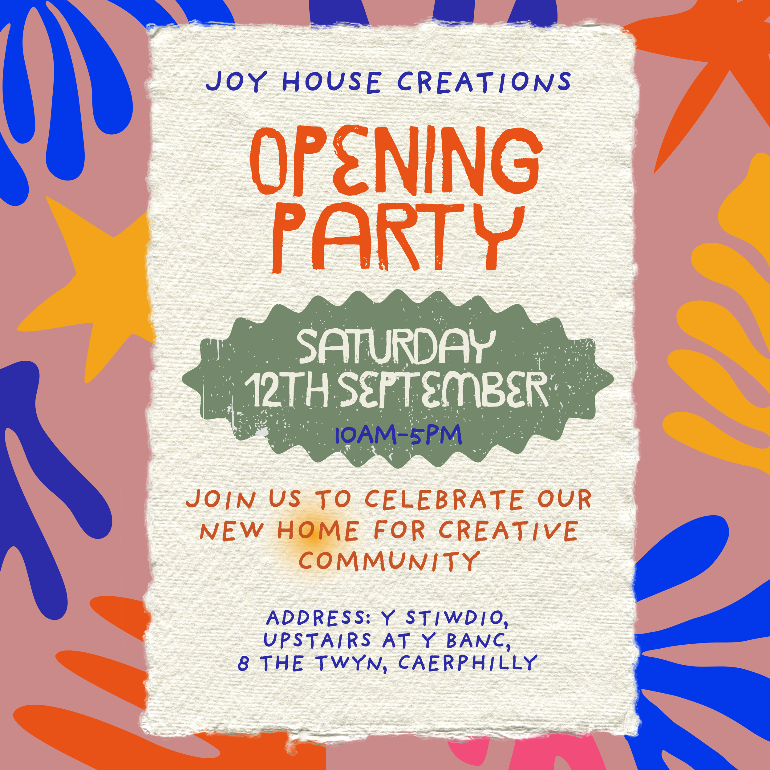 Opening Party Workshops - Saturday 12th September 10-5pm