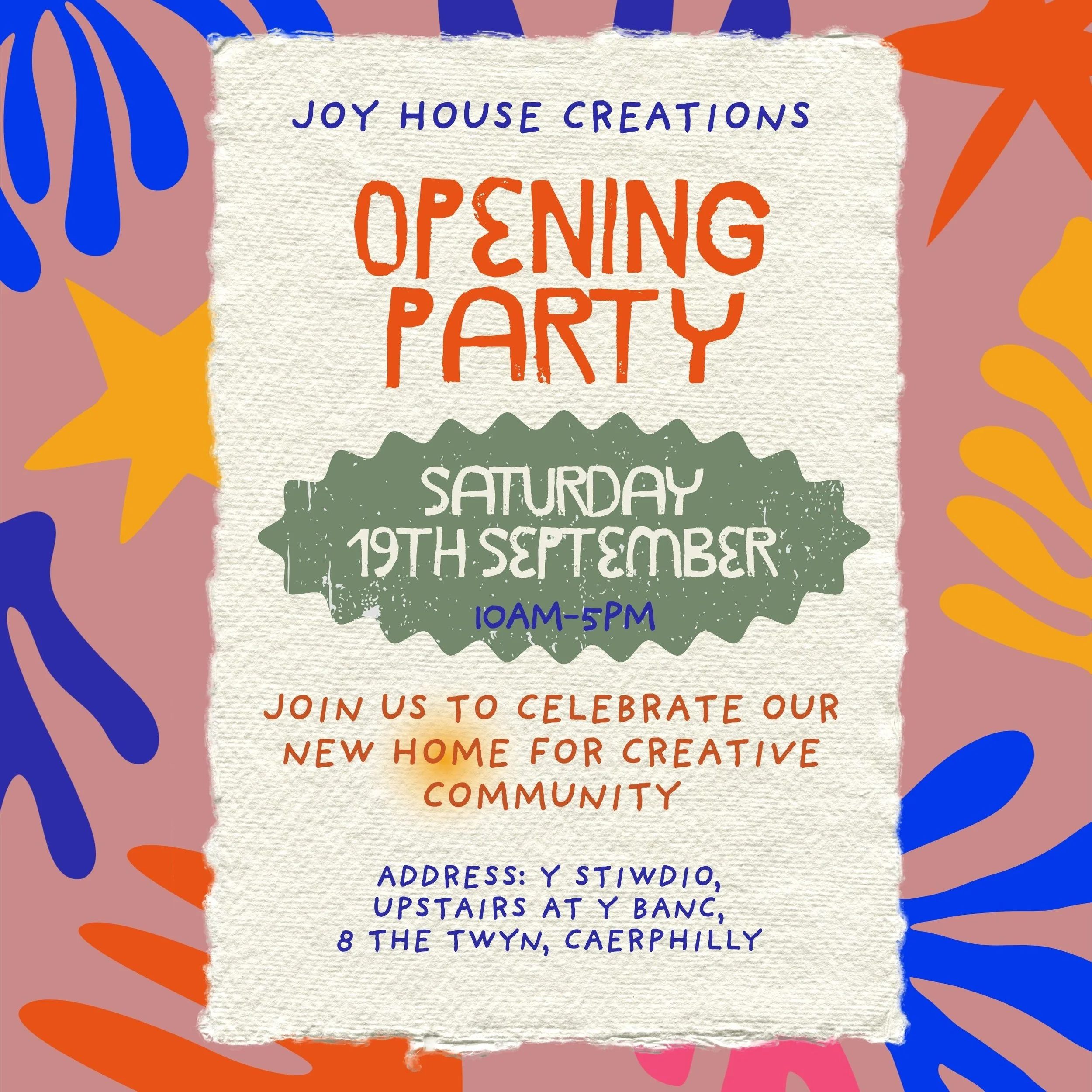 Opening Party Workshops - Saturday 19th September 10-5pm