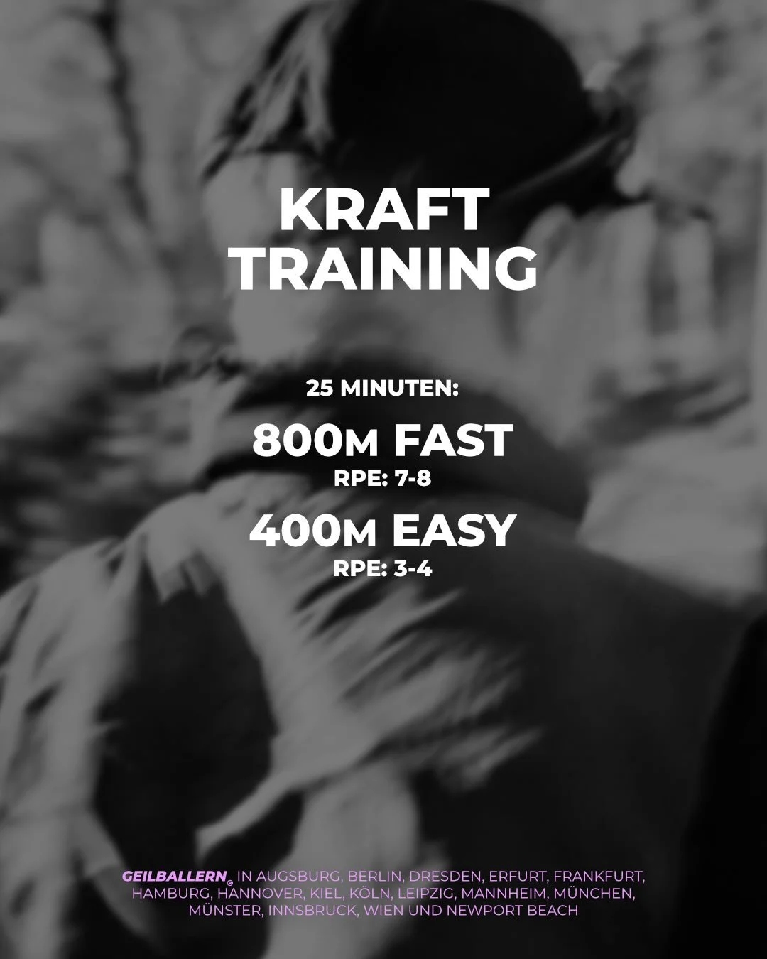 Diese Woche auf eigene Gefahr: 800er abrei&szlig;en.🔥 

Unsere Trainings:
Augsburg: Mi., 19 Uhr @bens_gym
Berlin: Di., 19 Uhr am KRAFTRAUM
Erfurt: Di., 19 Uhr @legrazie.erfurt
Dresden: Mi., 19 Uhr bei @torwirtschaft_dresden, Gro&szlig;er Garten
Fran