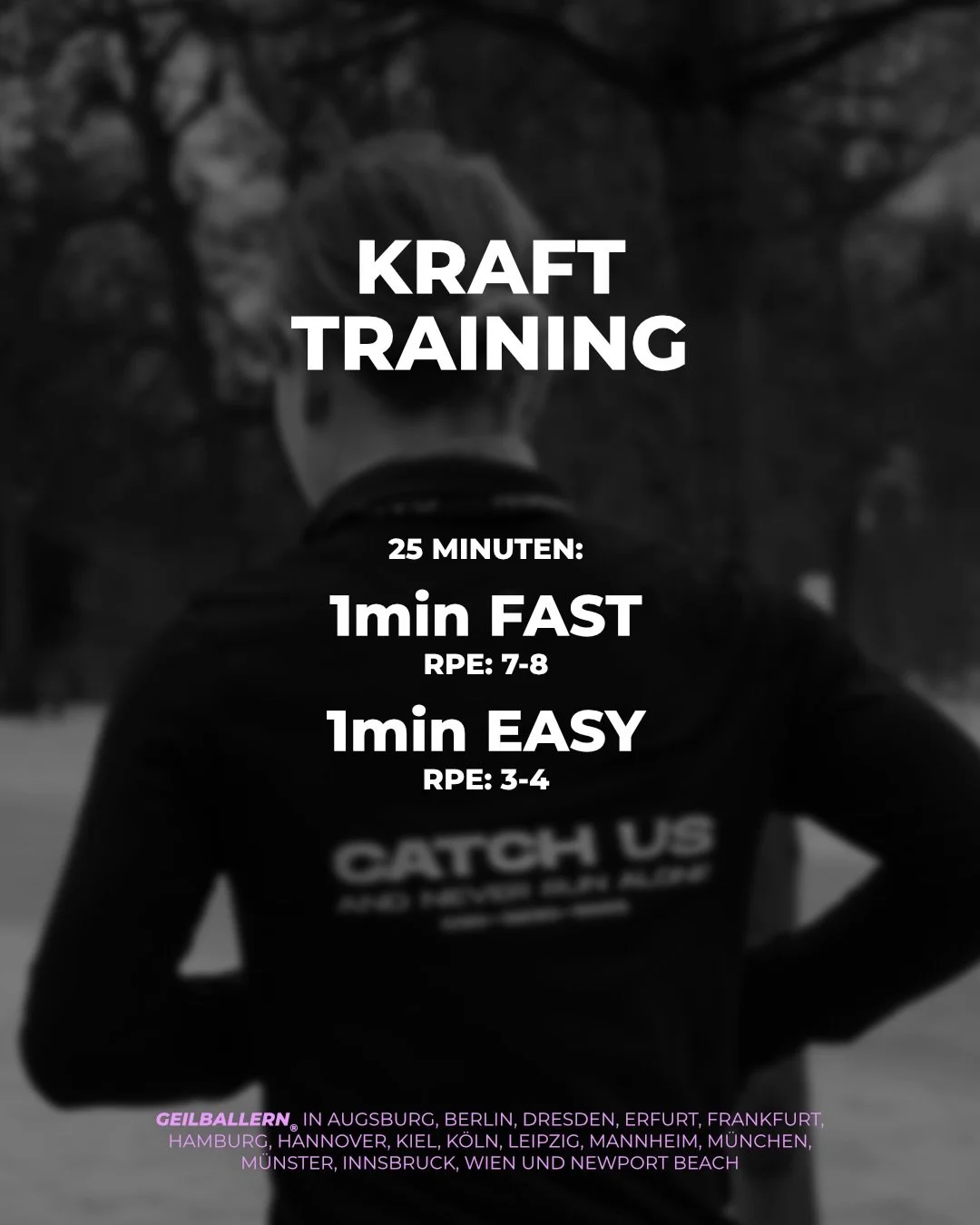 Diese Woche im Programm: Minutenl&auml;ufe🔥 

Unsere Trainings:
Augsburg: Mi., 19 Uhr @bens_gym
Berlin: Di., 19 Uhr am KRAFTRAUM
Erfurt: Di., 19 Uhr @legrazie.erfurt
Dresden: Mi., 19 Uhr bei @torwirtschaft_dresden, Gro&szlig;er Garten
Frankfurt: Do.