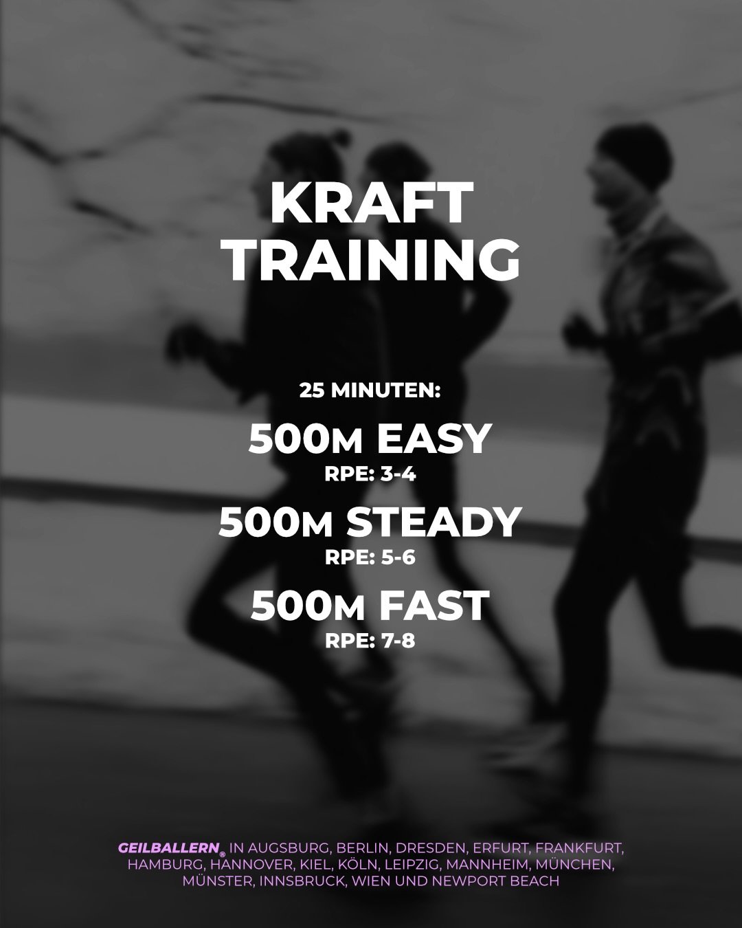 500er stehen aufm Plan. Erst EASY, dann STEADY dann FAST🔥 

Unsere Trainings:
Augsburg: Mi., 19 Uhr @bens_gym
Berlin: Di., 19 Uhr am KRAFTRAUM
Erfurt: Di., 19 Uhr @legrazie.erfurt
Dresden: Mi., 19 Uhr bei @torwirtschaft_dresden, Gro&szlig;er Garten
