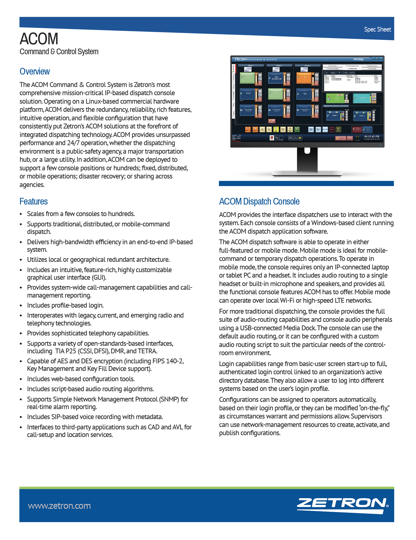 ACOM COMMAND &amp; CONTROL - SPEC SHEET