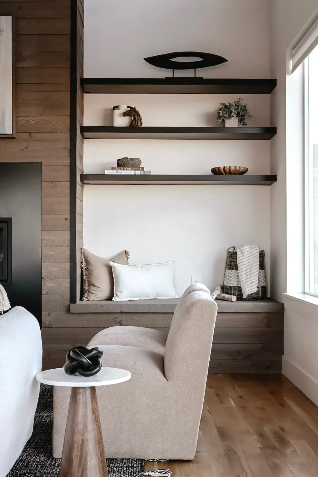 Rustic reclaimed wood fireplace