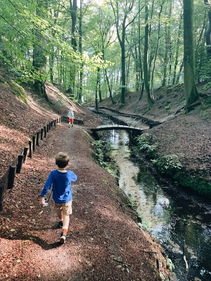 child running through the forest in the Netherlands