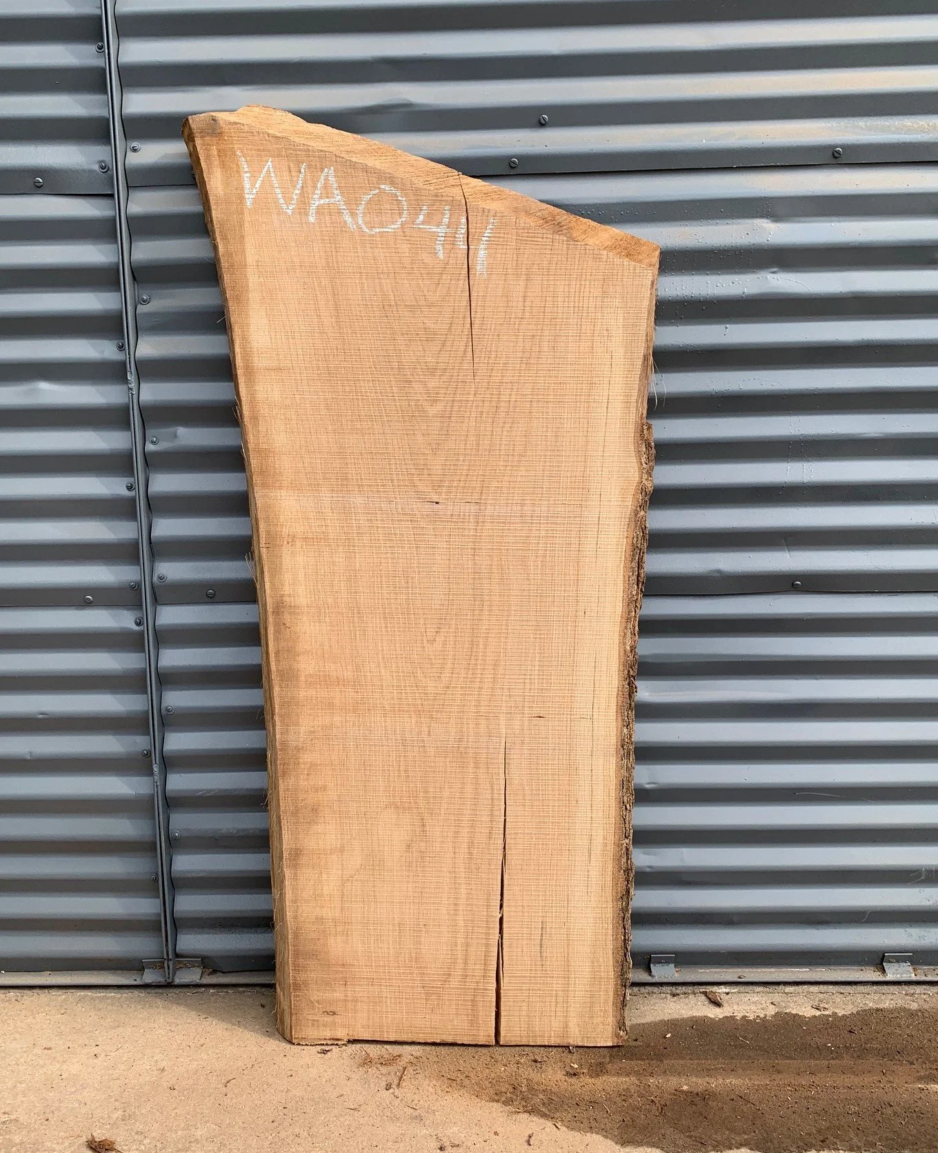 57.5" long x 28"29.5" wide x 2 7/8" thick Water Oak Live Edge Slab