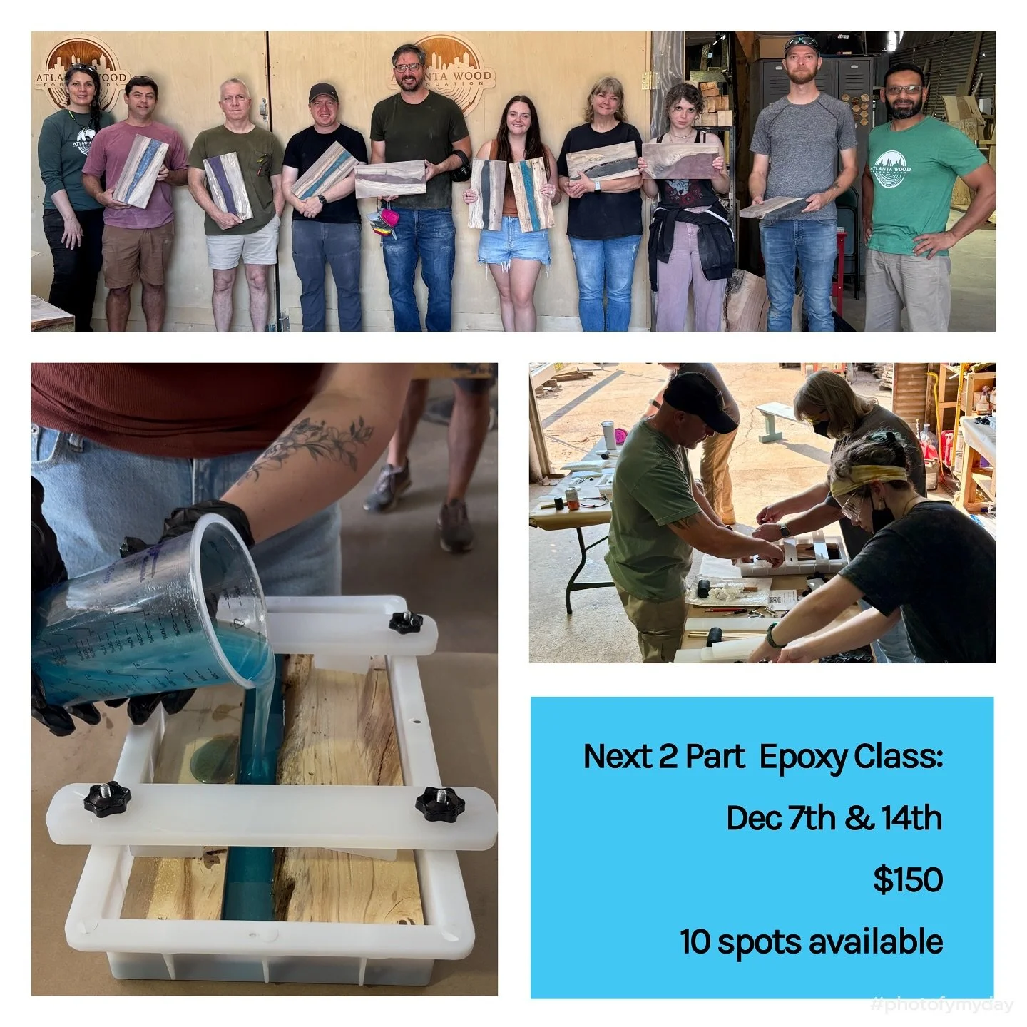 We have our next class on the calendar! 2 part class on Epoxy Pouring. Come create your own wood and epoxy cutting board on December 7th and December 14th. 9:30-1:30. $150 per student covers all materials. 10 spots available! Direct link in bio to sn