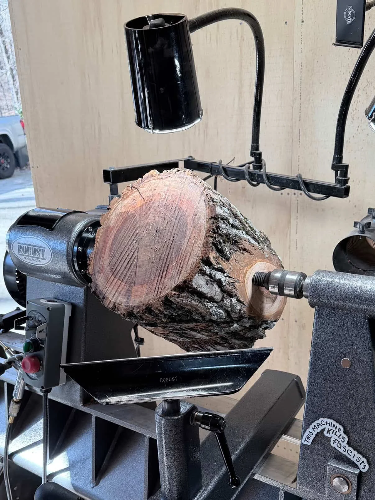 Jaramiah of @roundandhollow and his sweet wife came by the warehouse today. In a matter of hours, he sent us these amazing photos! They got a chunk of Yoshino Cherry and a chunk of Siberian Elm. This is the Elm and it looks stunning! I love how the s