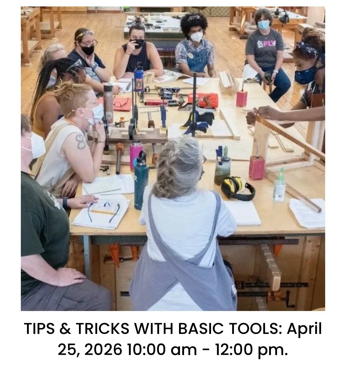A Fantastic New Class is on the Calendar! TIPS &amp; TRICKS WITH BASIC TOOLS: April 25th, 2026. 10:00 am &ndash; 12:00 pm. Your Teacher: Char Miller-King @woodenmaven 

Char is a professional wood shop teacher and woodworker, so you will be in the be