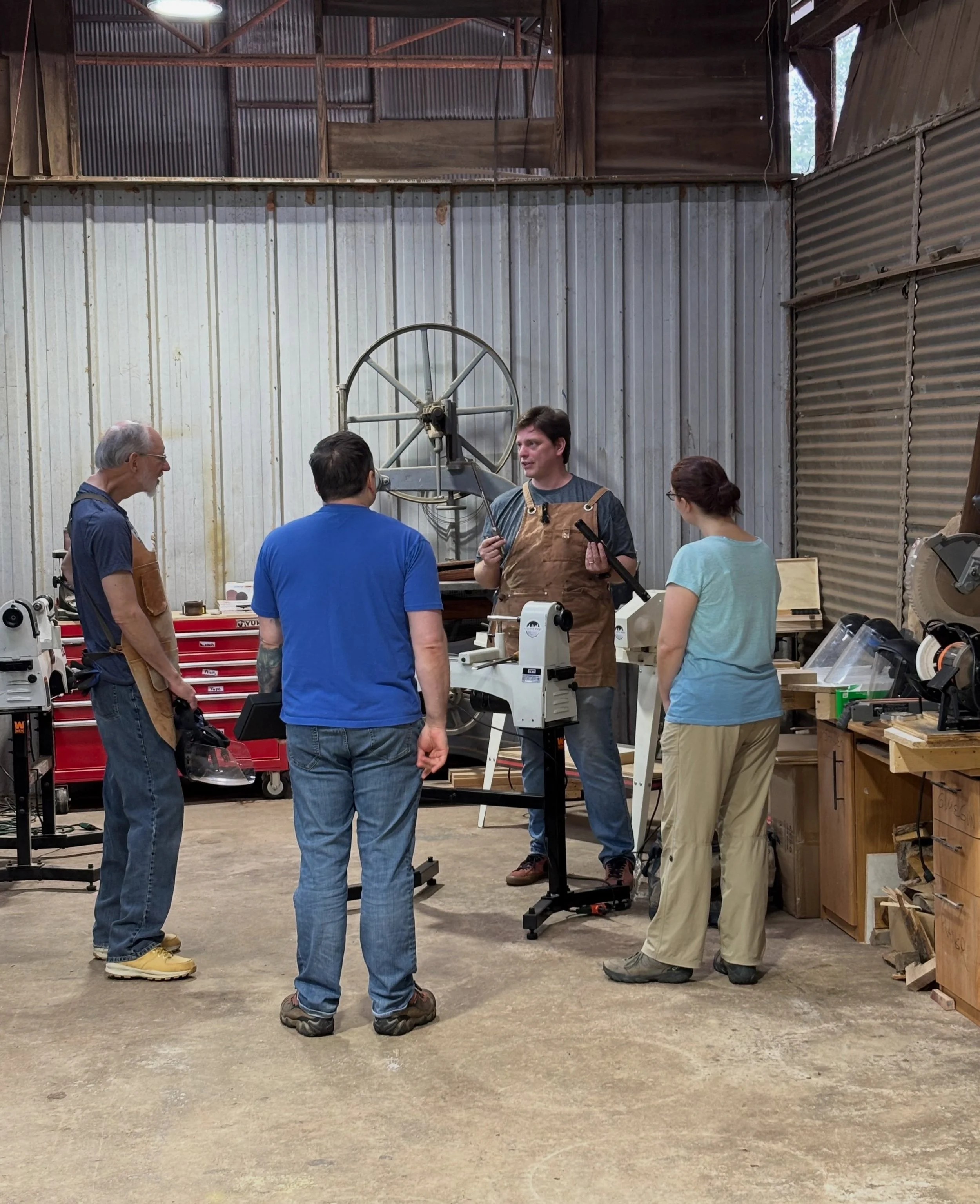 Our second turning class is underway! James is teaching pen turning. They will first turn a honey dipper to learn cuts and techniques, then they&rsquo;ll turn a pen that they can use for many moons!
&bull;
&bull;
&bull;
#woodturning #atlantawoodworki