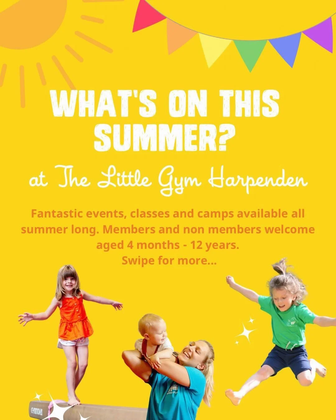 Join our member @thelittlegymharpenden for a summer full of awesome themes, gymnastics skills, holiday camps, events and MORE!! 
🤸
There is something for all ages, from 4 months - 12 years old. Swipe through for all the upcoming opportunities! 
☀️
M
