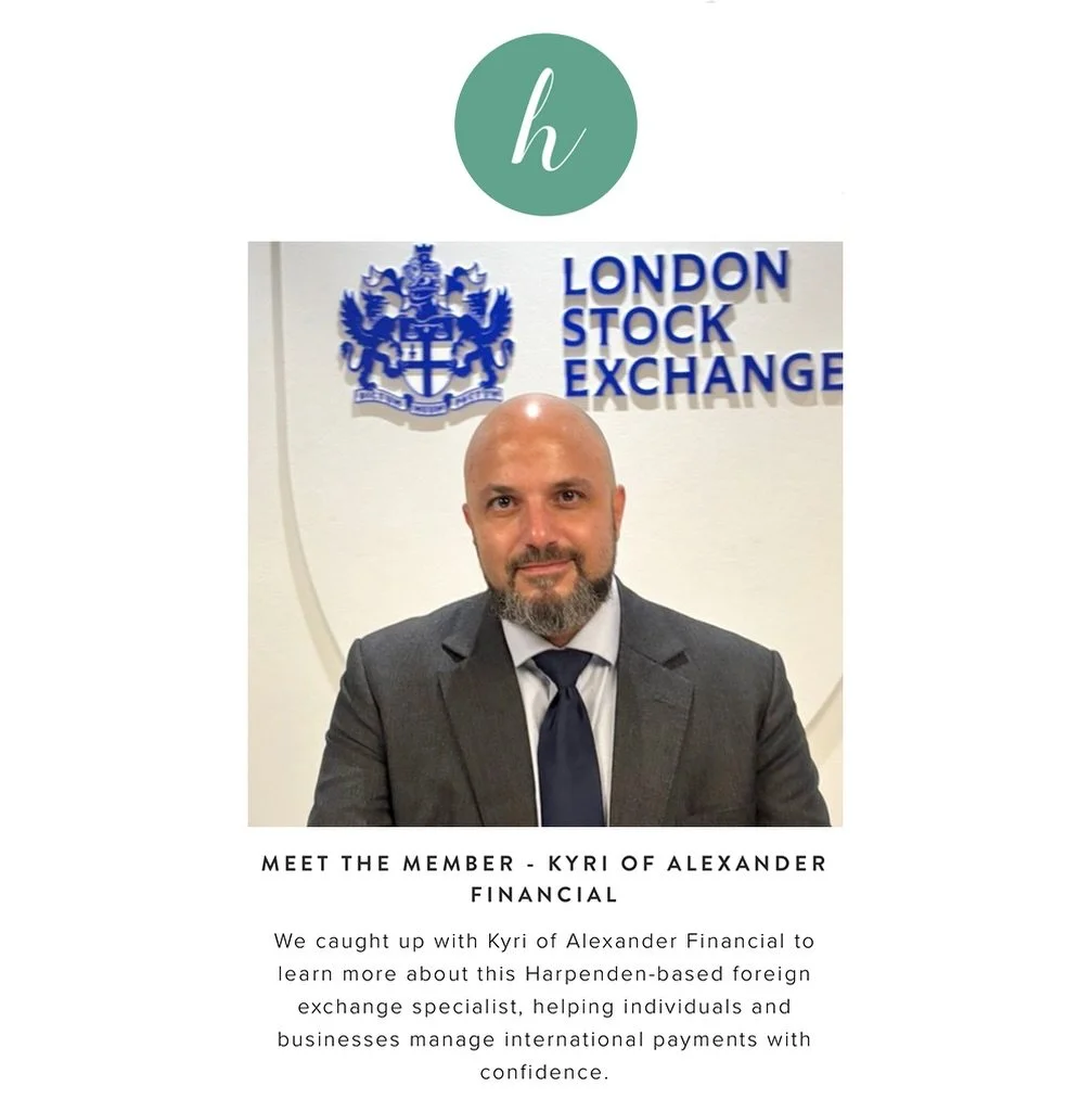 ✨ Meet the Member ✨

We caught up with Kyri of Alexander Financial @alexfinfx to uncover the story behind this Harpenden-based foreign exchange and international payments specialist.
💷
Built on more than two decades of financial services experience 