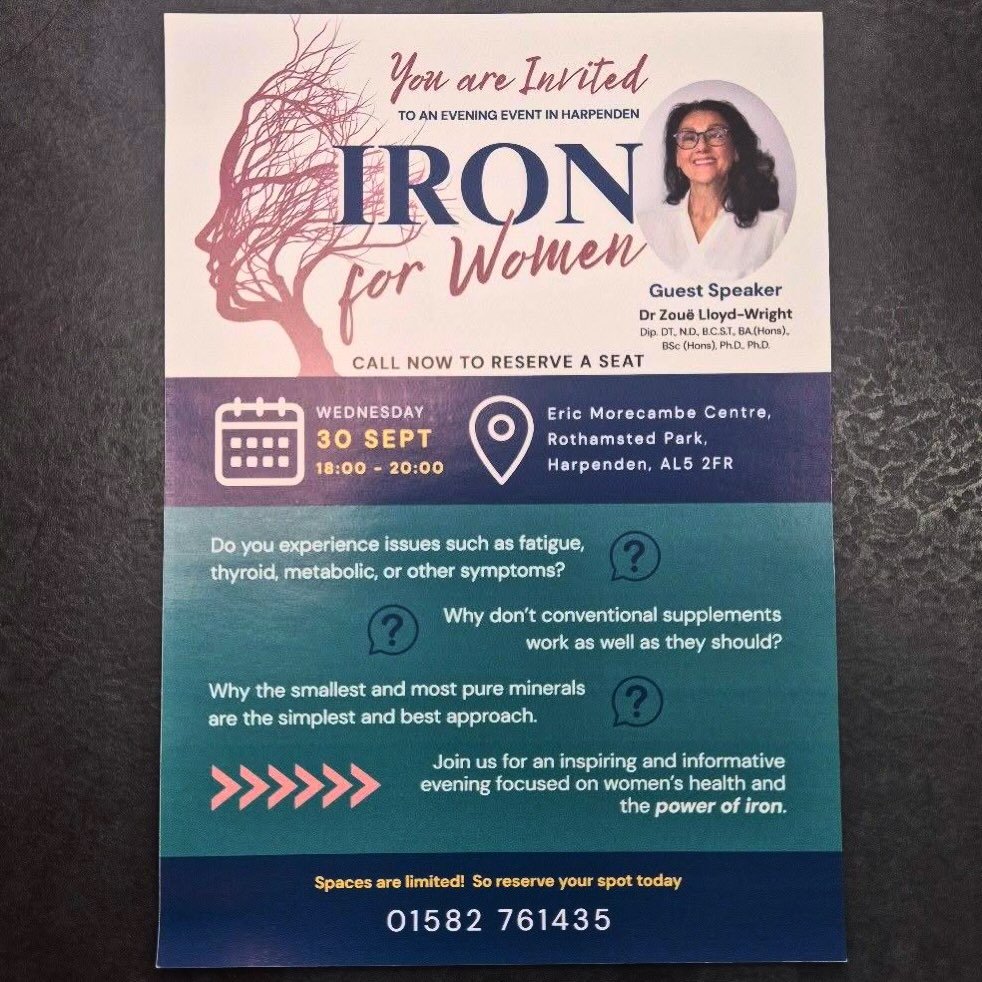 Our member @zenhealthfoodsharpenden invites you to an evening with Dr Zoue for @noble_naturals 
💫
It will be an inspiring and informative evening exploring women&rsquo;s health and the essential role of iron.
👩&zwj;⚕️
Dr Zoue will be discussing the