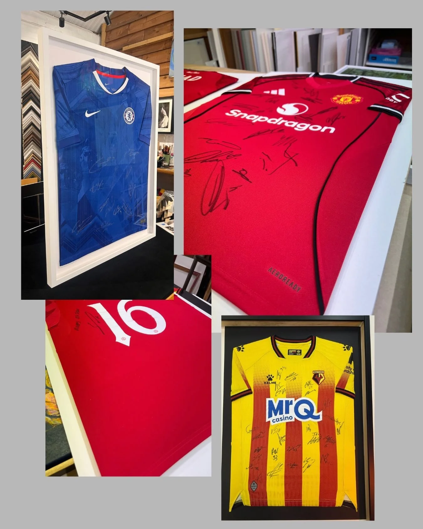 Give your favourite pieces the frame they deserve. 
🖼️
Our member @artscapeharpenden and their framing workshop has been busy recently, with a number of football shirts being carefully framed and preserved.
⚽️
Whether it&rsquo;s a football, rugby or