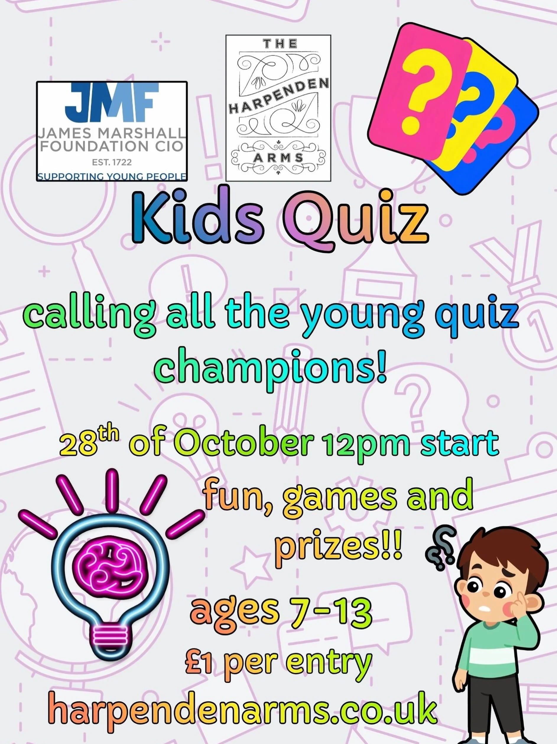 Kids Quiz with our member @theharpendenarms 
 🎉
Looking for something fun to do during October half-term? Bring the family along to @theharpendenarms for an afternoon of lively competition, big smiles and plenty of fun at our special Kids Quiz!
👧 
