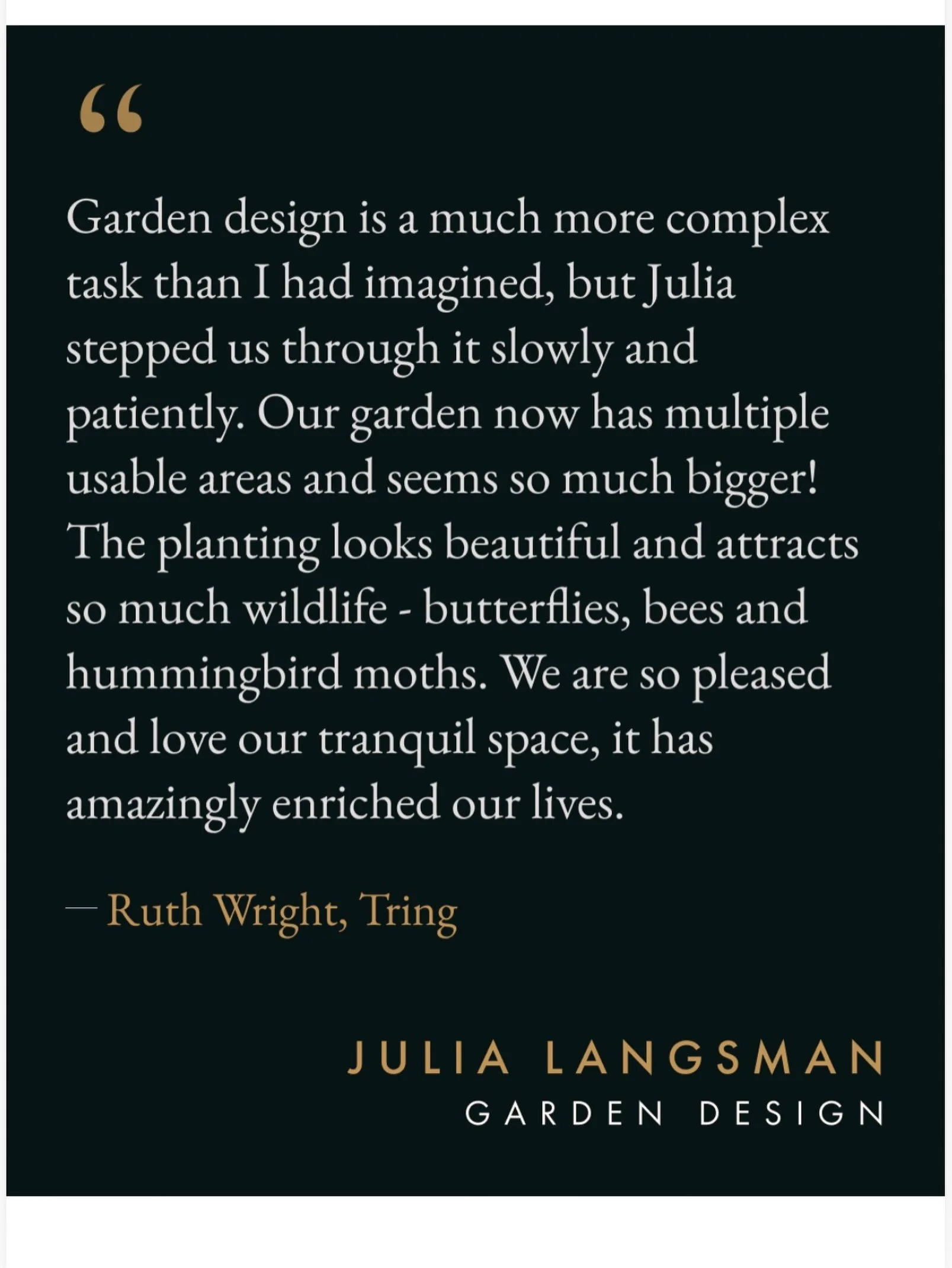 Our member @julia_langsman received a new Google review from a client. It&rsquo;s great to hear how a garden can become more than just an outdoor space &ndash; creating different places to sit, relax and enjoy, while bringing nature into the space to