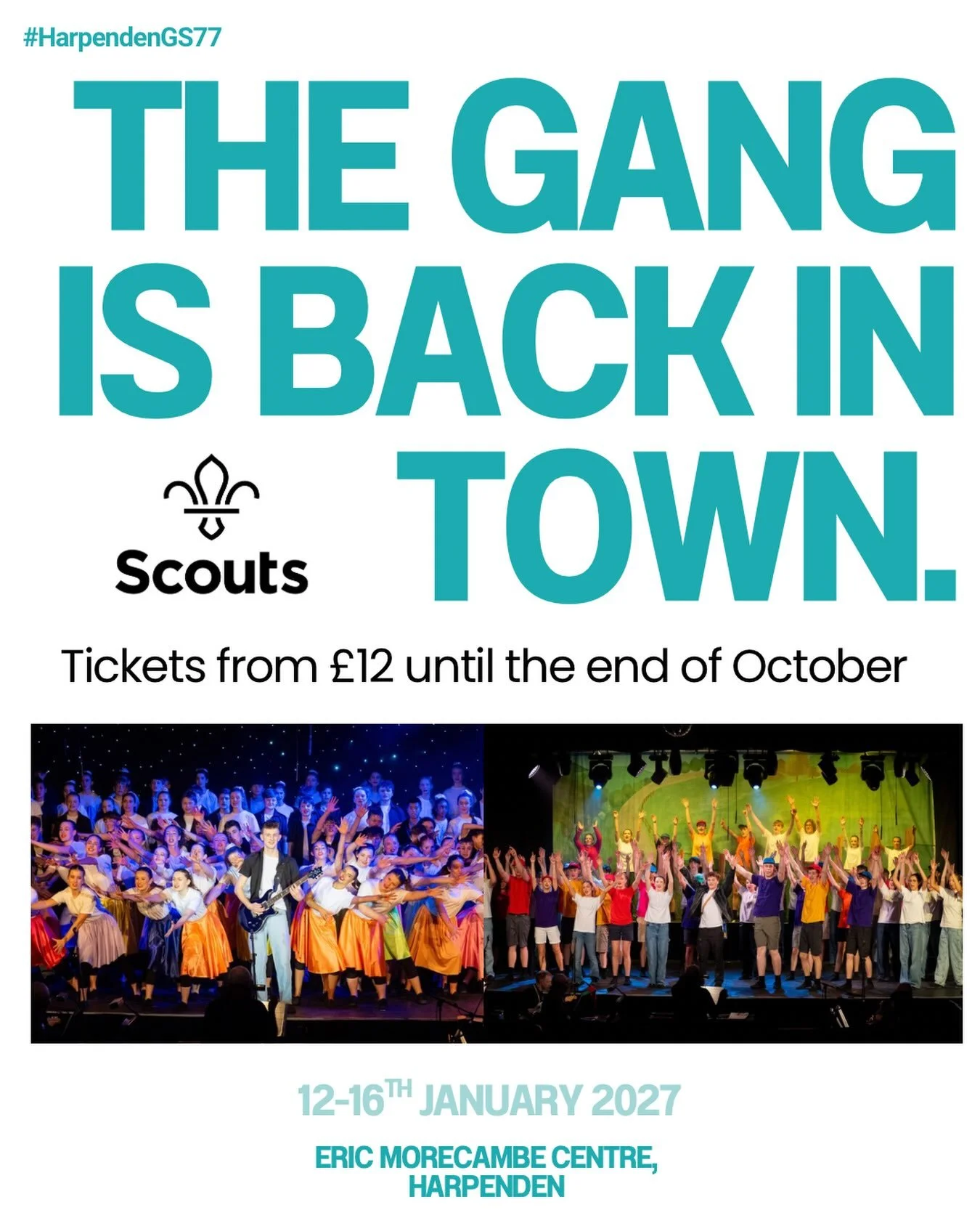 Tickets for the 77th @harpendengangshow go on sale on 5th October.
🚨 
143 young people. Six performances. One unforgettable week of entertainment
🎟️ 
Tickets from just &pound;12 until 31 October. Book early to secure the best price.
🎭 
12-16 Janua