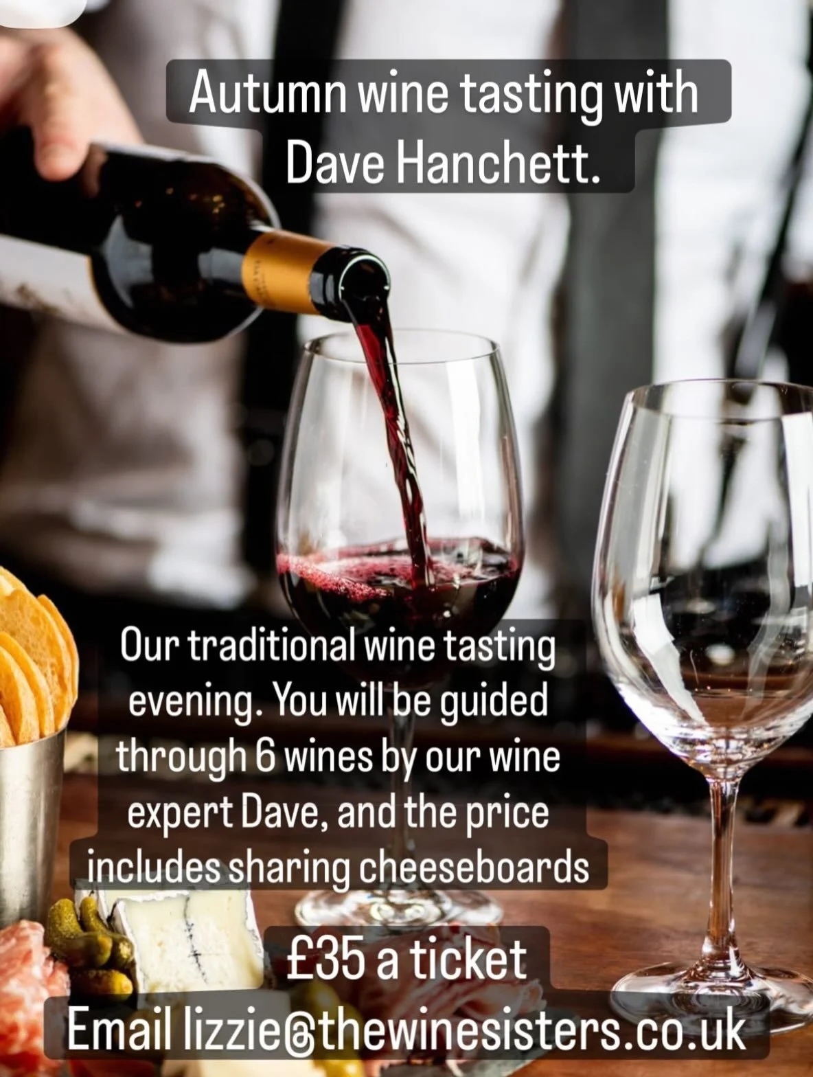 🍷 An Autumn Evening of Fine Wine 🍷

Join our member @thewinesisters_uk on Wednesday 4th November for an intimate autumn wine tasting with Dave Hanchett, exploring a curated selection of six exceptional wines.
🧀 
Discover new favourites, savour the