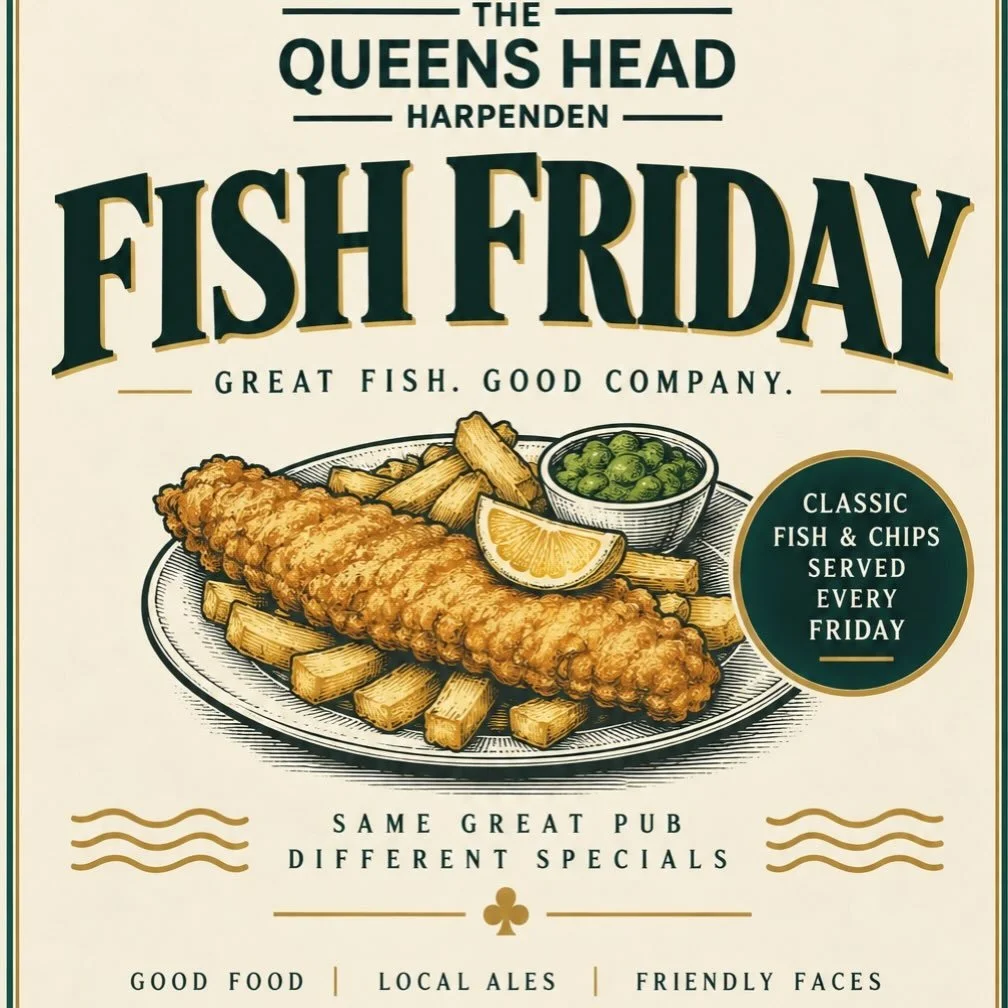 🐟 Friday&rsquo;s Just Got Better! 🍟

Make Fridays a little tastier with Fish &amp; Chips with our member @thequeensheadharpenden 
🍽️
Enjoy a proper pub classic for just &pound;12, all day, every Friday. 
🍺
Golden, crispy, delicious and even bette
