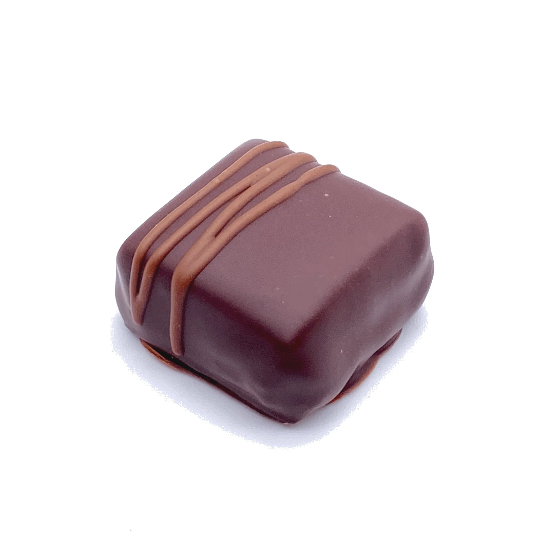 Dark chocolate square with milk chocolate stripes