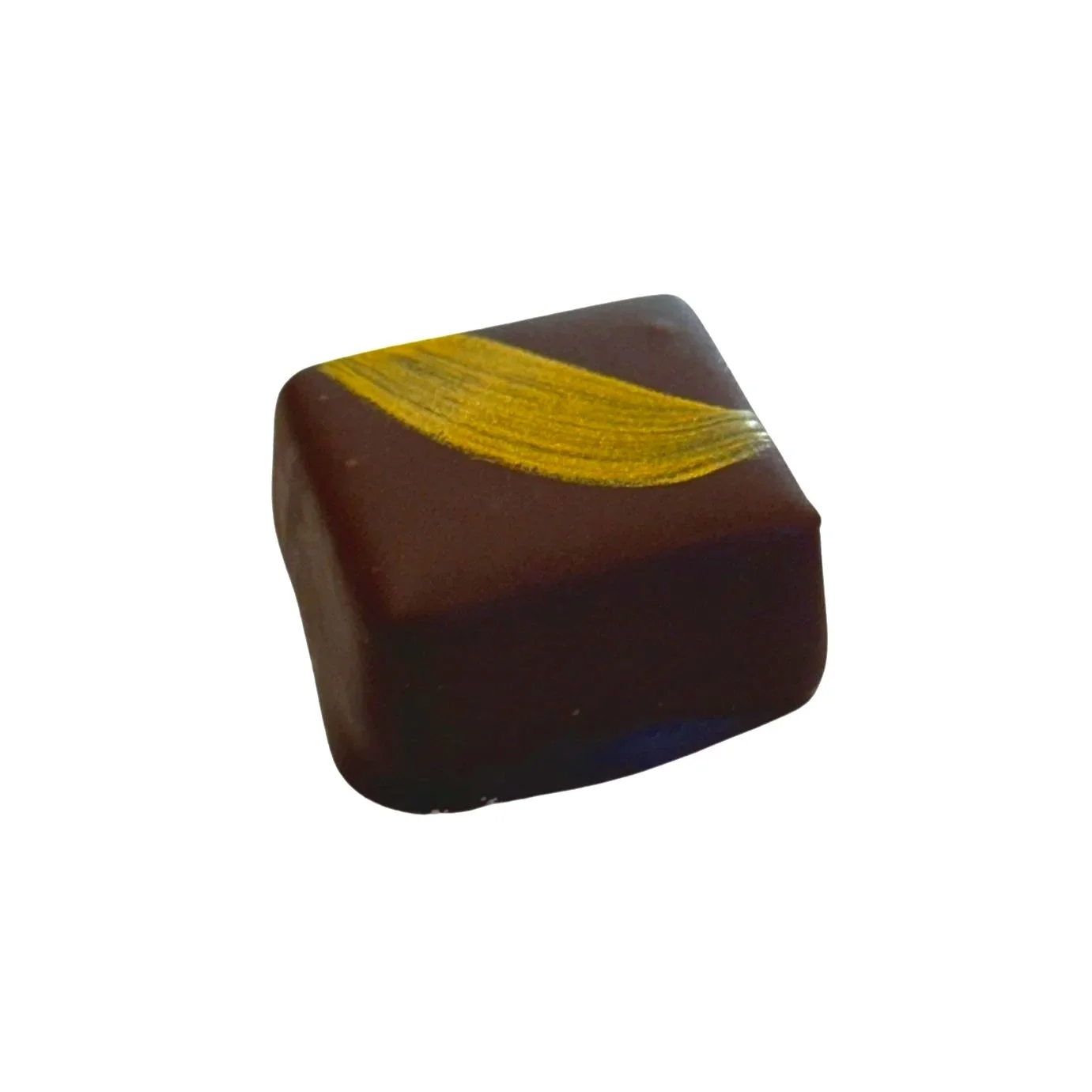 Dark chocolate square with gold swipe