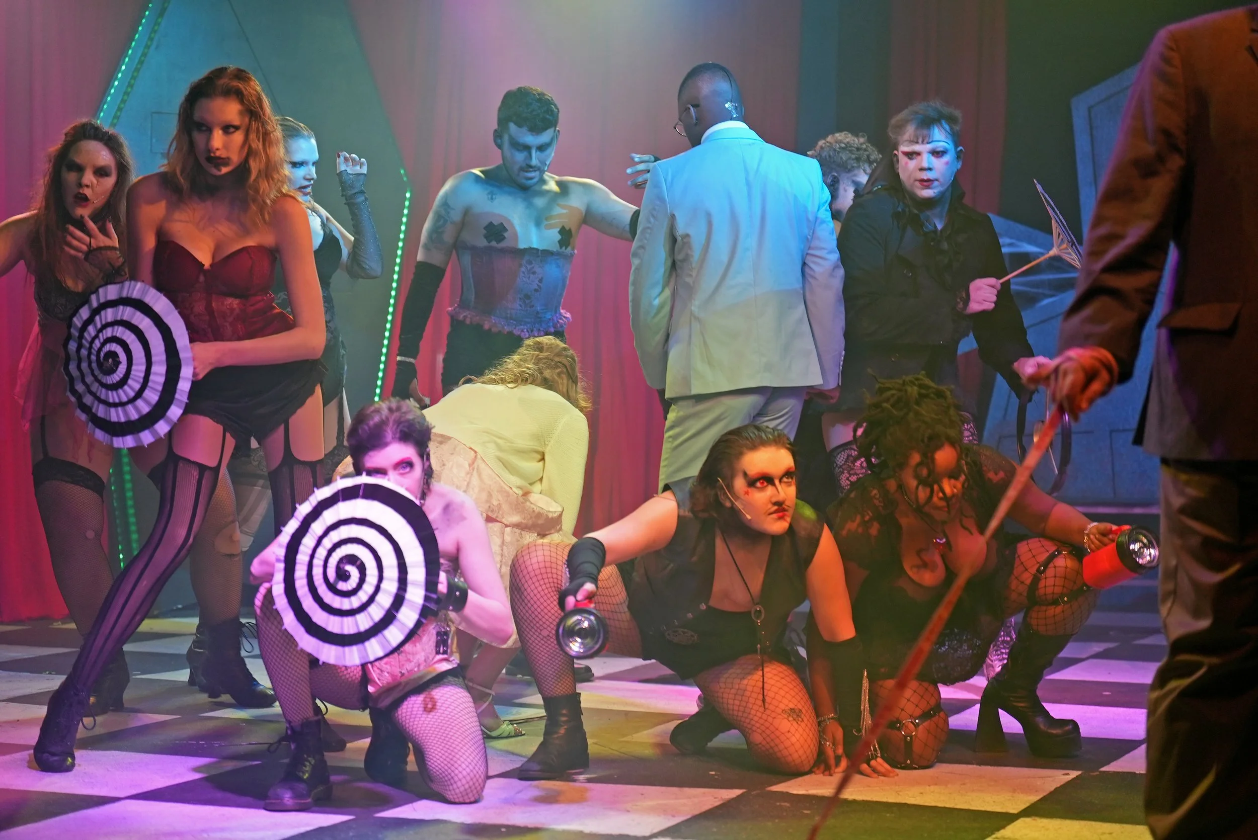 Hand-painted 5 paper fans with a spiral; Rocky Horror, 2025, Actors Theatre of Little Rock