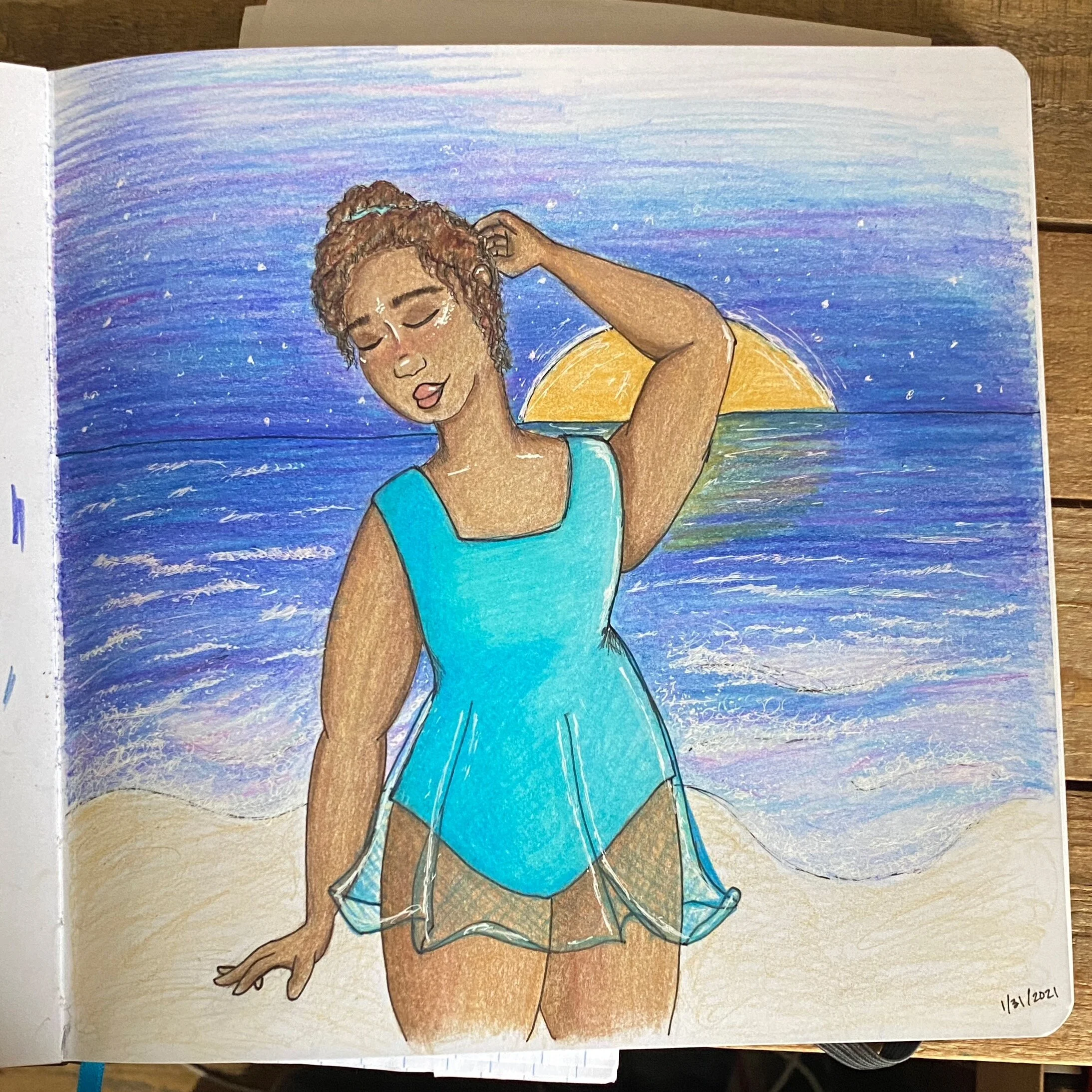 Queen of Cups drawing I did with Prismacolors to honor her and remind myself of her magic and energy in this time.